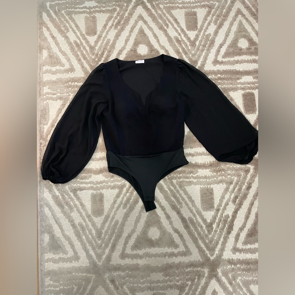 Pink Lily Black Bodysuit with Sheer Sleeves - Worn Once